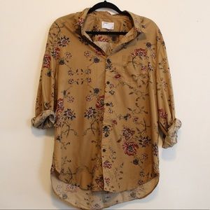 Your Neighbors Floral Mustard Button Down